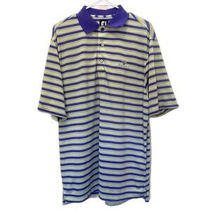 Footjoy Lisle Pinstripe Polo Shirt Green Purple Peninsula Club Logo Size Medium